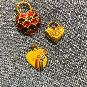 Source Unknown Heart-Shaped Charms in Red, Gold, and Yellow